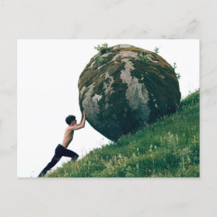 Sisyphus Rolling Boulder up Hill Postcard Postkarte