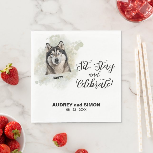 Sit, Bleibe & Celebrate Alasken Malamute Wedding Serviette (Beispiel)