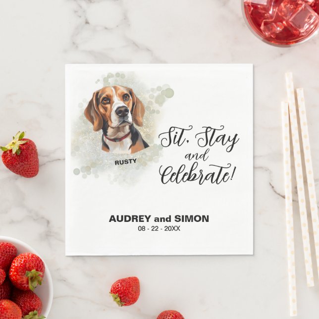 Sit, Bleibe & Celebrate Beagle Hochzeit Serviette (Beispiel)