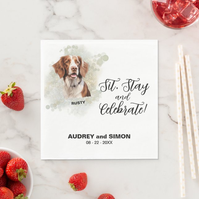Sit, Bleibe & Celebrate Brittany Spaniel Wedding Serviette (Beispiel)