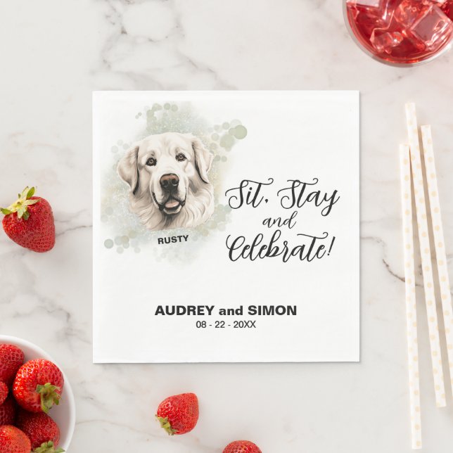 Sit, Bleibe & Celebrate Great Pyrenese Wedding Dri Serviette (Beispiel)
