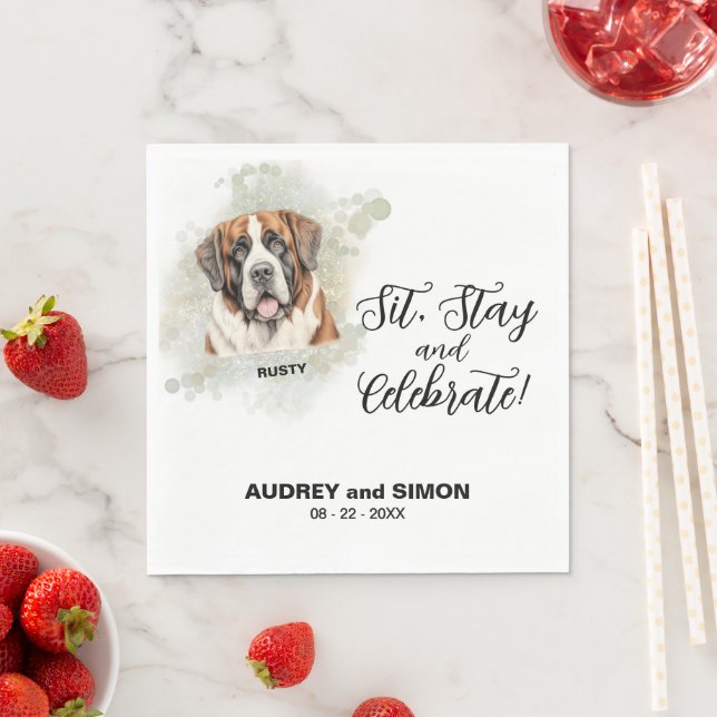 Sit, Bleibe & Celebrate St. Bernard Wedding Serviette (Beispiel)
