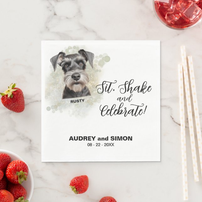 Sit, Shake & Celebrate Miniatur Schnauzer Hochzeit Serviette (Beispiel)