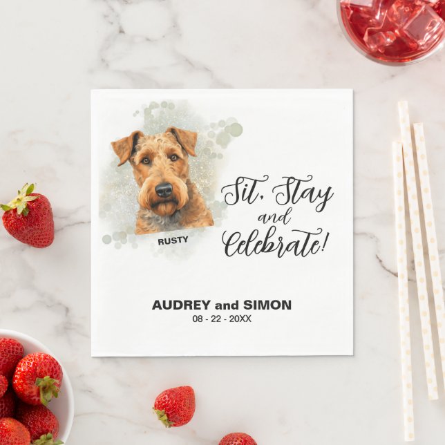Sit, Stay & Celebrate Airedale Terrier Wedding Serviette (Beispiel)