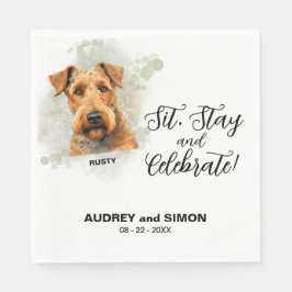Sit, Stay & Celebrate Airedale Terrier Wedding Serviette