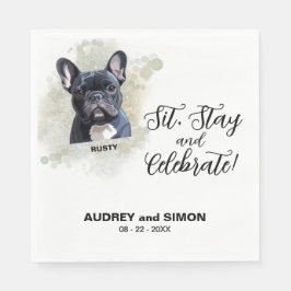 Sit, Stay & Celebrate French Bulldog Wedding Serviette