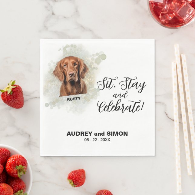 Sit, Stay & Celebrate Irish Setter Wedding Drink Serviette (Beispiel)