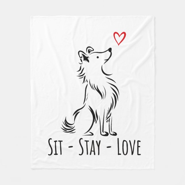 Sit-Stay-Love Sheltie Fleecedecke (Vorderseite)