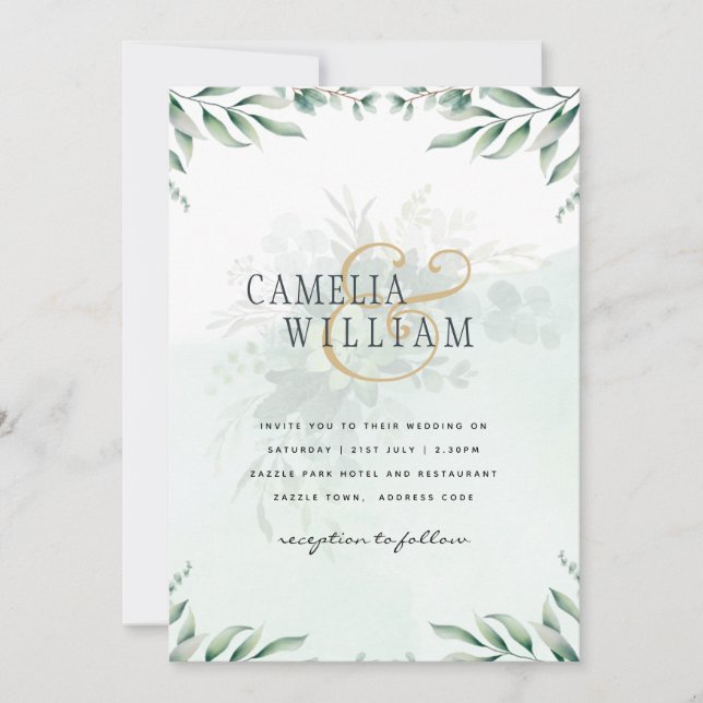 Site des invitations de mariage vertes RSVP QR COD (Devant)