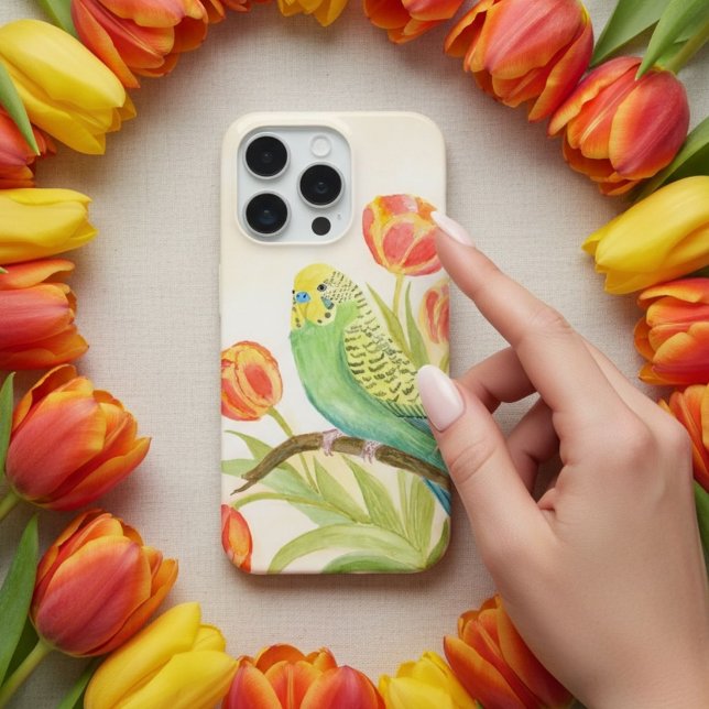 Sittich mit Tulpen iPhone 15 Pro Hülle (Von Creator hochgeladen)