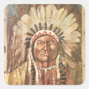 Sitting Bull Indischer Chef Quadratischer Aufkleber