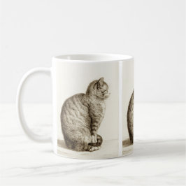 Sitting cat vintage sepia pencil drawing kaffeetasse