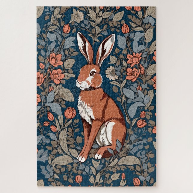 Sitting Hare William Morris Inspiriert floral (Vertikal)