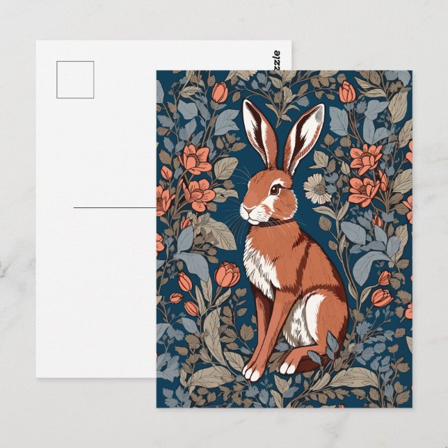 Sitting Hare William Morris Inspiriert floral Postkarte (Vorne/Hinten)