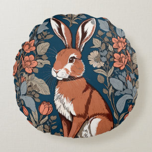 Sitting Hare William Morris Inspiriert floral Rundes Kissen