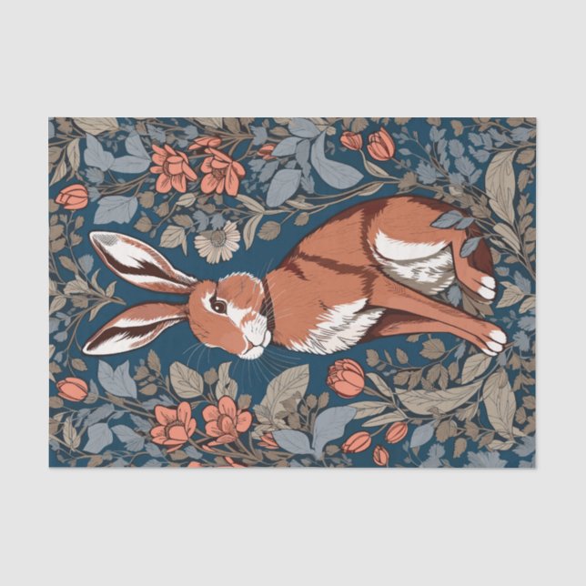 Sitting Hare William Morris Inspiriert floral Seidenpapier (Vorderseite)