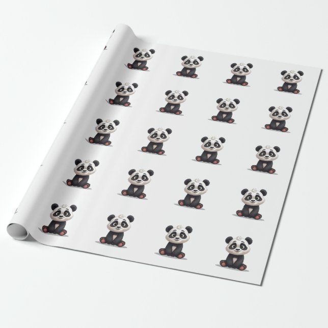 Sitting Panda Bear Cartoon Illustration Artwork Geschenkpapier (Ungerollt)