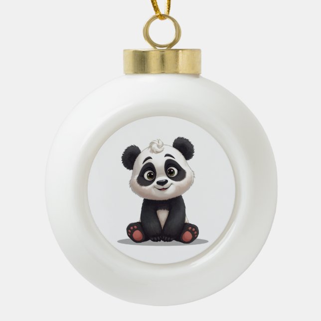 Sitting Panda Bear Cartoon Illustration Artwork Keramik Kugel-Ornament (Vorderseite)