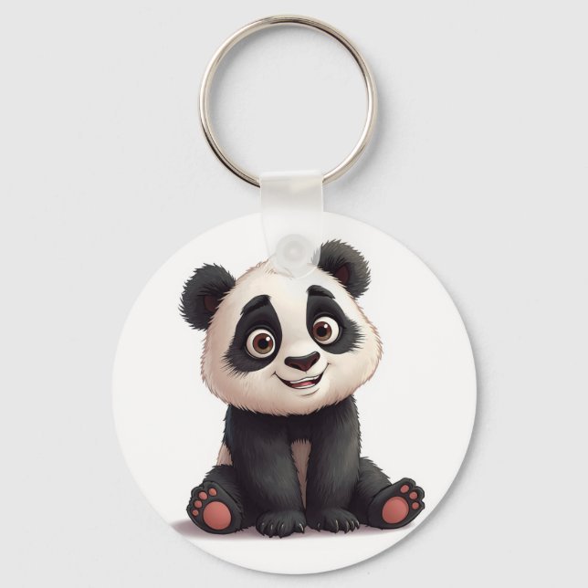 Sitting Panda Bear Cartoon Illustration Artwork Schlüsselanhänger (Vorderseite)