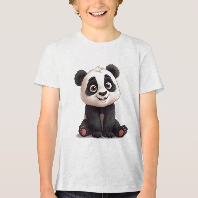 Sitting Panda Bear Cartoon Illustration Artwork Tri-Blend Shirt (Vorderseite)