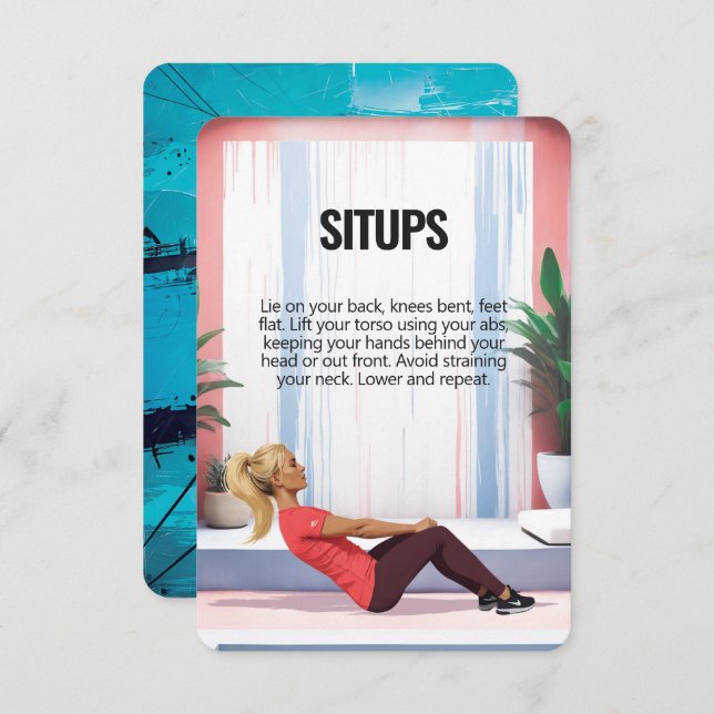 Situps Crunches Fitness Card mit Blue Backups Save The Date (Vorne/Hinten)