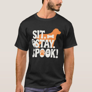 Sitz Bleib Spuk Lustiger Hund Halloween Blick T-Shirt