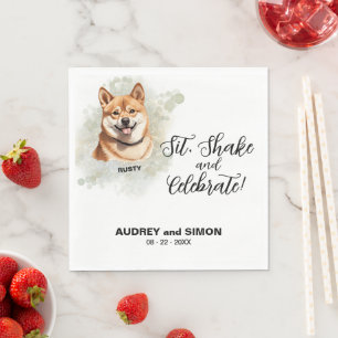 Sitz, schüttle und feiere Shiba Inu Hochzeit Serviette