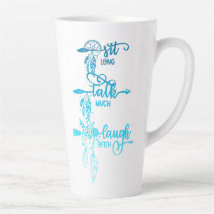 Sitz, sprich, lache, blaues Ombre Boho Latte Tasse