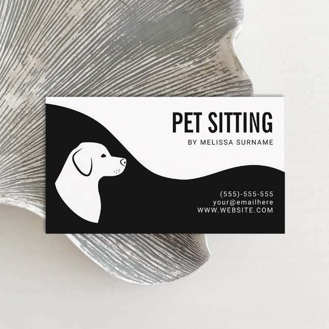 Sitzdienst für Haustiere Hunde Silhouette Schwarz/ Visitenkarte (Stylish and minimal black and white design for dog sitters and other pet related jobs.)