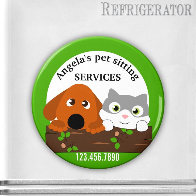 Sitzdienste für Haustiere Tiermagazin Magnet (Pet sitting services cute personalized magnet featuring a dog and cat - dog walker - grooming)