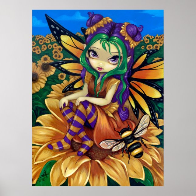 Sitzen auf einer Fantasiewelt der Sonnenblume ART  Poster (Vorne)