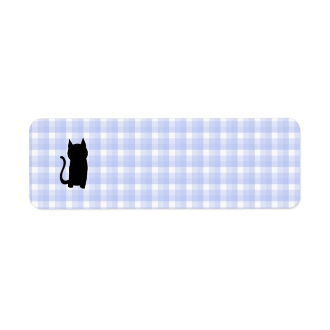 Sitzen Black Cat Silhouette. Auf blass blauer Karo (Vorne)