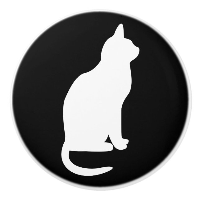 Sitzen der weißen Katze rechts Keramikknauf (Vorderseite)