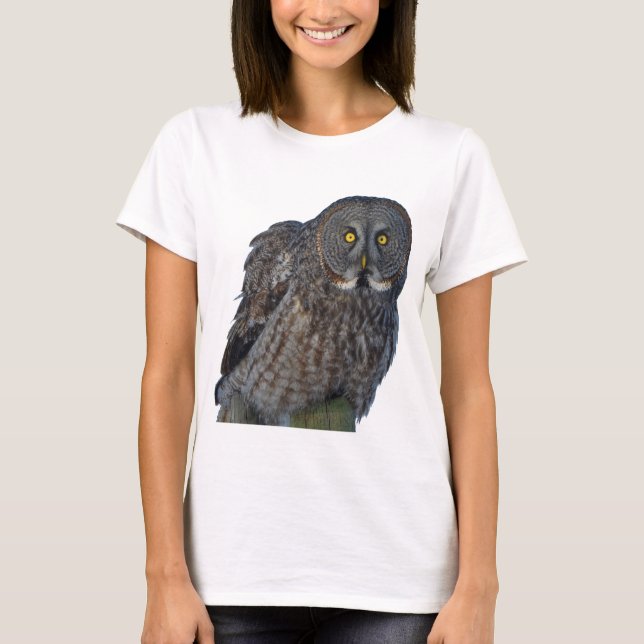 Sitzen Great Gray Owl Raptor Wildlife Foto T-Shirt (Vorderseite)