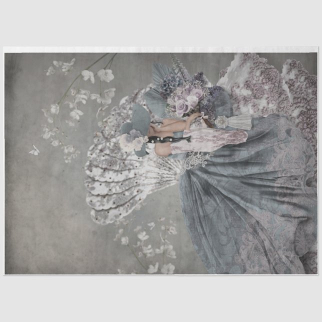 Sitzen Hübscher eleganter Frauenportrait Blumenlüf Seidenpapier (Vorderseite)