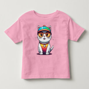 Sitzen Katzenbrille und Hut tragen Kleinkind T-shirt