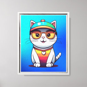 Sitzen Katzenbrille und Hut tragen Leinwanddruck