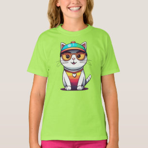 Sitzen Katzenbrille und Hut tragen T-Shirt