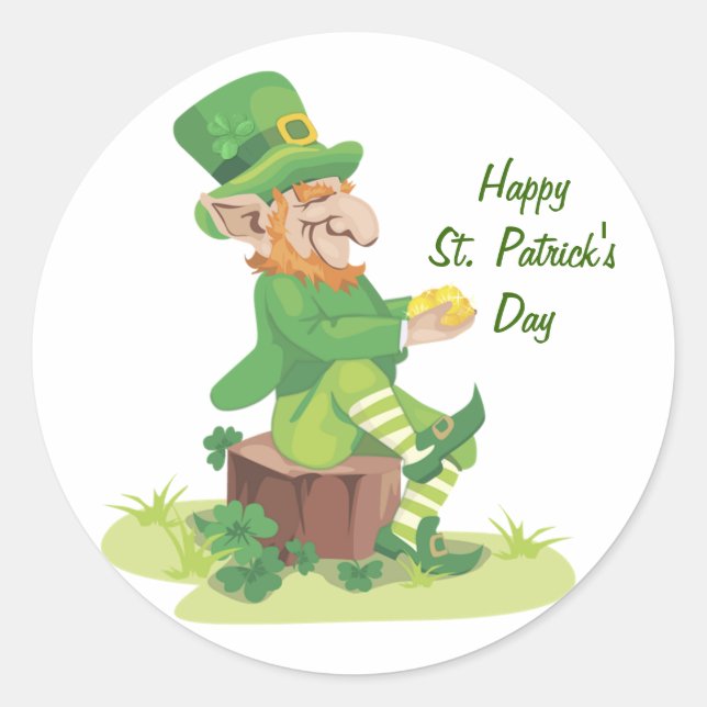 Sitzen Leprechaun Runder Aufkleber (Vorderseite)