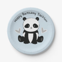 Sitzen Panda mit Herz-Blau-Party-Platte