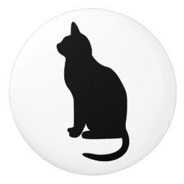 Sitzen Schwarze Katze gegenüber Verlassen Keramikknauf
