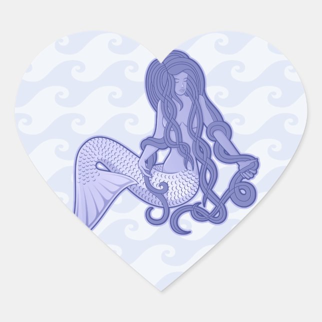 Sitzen von Mermaid Blue Herz-Aufkleber (Vorderseite)