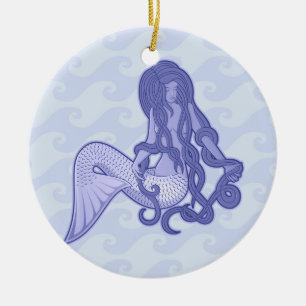 Sitzen von Mermaid Blue Keramikornament