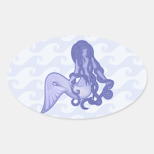 Sitzen von Mermaid Blue Ovaler Aufkleber (Vorderseite)