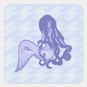 Sitzen von Mermaid Blue Quadratischer Aufkleber