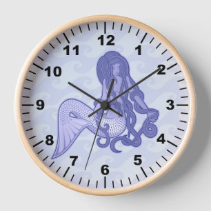 Sitzen von Mermaid Blue Wanduhr