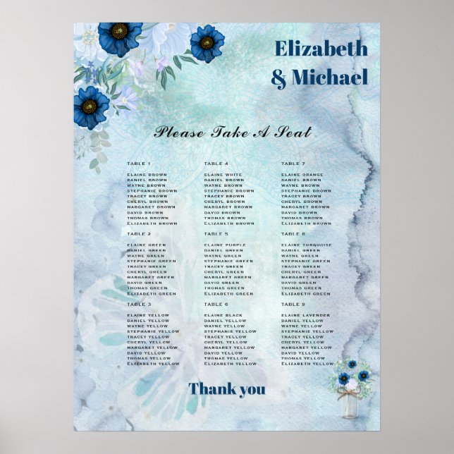 SITZENCHART - Dusty Blue Floral Poster (Vorne)