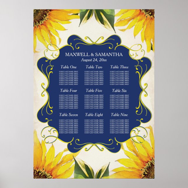 SITZENCHARTA, Sonnenblumen und Navy Blue Poster (Vorne)