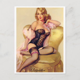 Sitzend Pin Up Postkarte