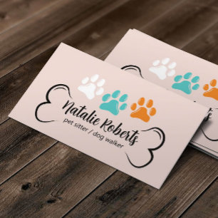 Sitzende Dog Walker Niedliche Farbpaare Rosa Visitenkarte